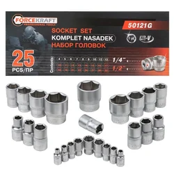 FORCEKRAFT Nabor nastavkov 1/4 in 1/2 25 kosov (4-32mm) (6-hedričnih)