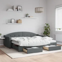 Greatstore Izvlečna dnevna postelja s predali temno siva 90x200 cm blago
