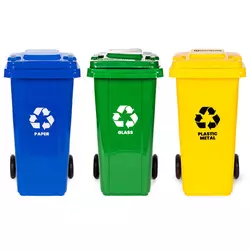 MULTISTORE Set 3 kante za smeće - 120 L (3 boje), gumirani točkovi, papir, staklo, plastika