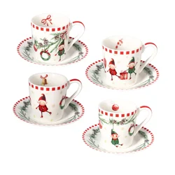 Tognana Set od 4 šoljice za kafu New Milk&C Little Elf, 10 cl, Sa tacnama, Šareni