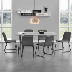 [en.casa]® Elegantna dizajnerska jedilna miza z nogami v ukrivljeni obliki - v videzu betona - 160cmx75cmx77cm + 6 dizajnerskih stolov - temno siva