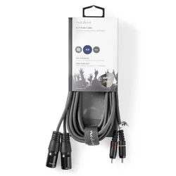 COTH15210GY30 Balanced Audio Cable 2x XLR 3-Pin muski na 2x RCA muski, 3m, PVC, Dark Grey