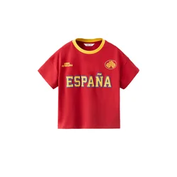 MANGO KIDS Majica SPAIN modra / kari / rdeča
