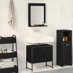 Set namještaja za kupaonicu Zidne 2 pcs Crna Konstruirano drvo