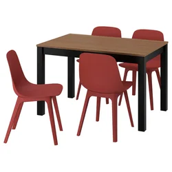 ALHULT / ODGER Sto i 4 stolice, crno/smeđe/crvena, 120x80 cm