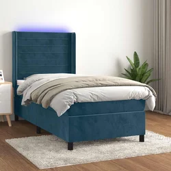 Vidaxl Box spring postelja z vzmetnico LED temno modra 90x200 cm žamet