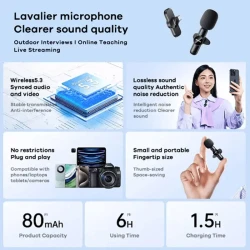 Bezicni mikrofon Lavalier Remax K10 2u1 za mobilni telefon Type-C crni