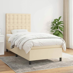 Greatstore Box spring postelja z vzmetnico krem 90x200 cm blago