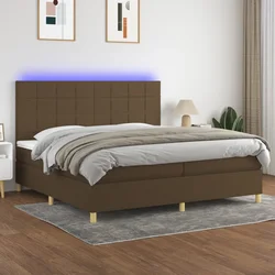 vidaXL Box spring postelja z vzmetnico LED temno rjava 200x200cm blago