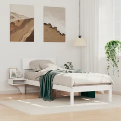 vidaXL Posteljni okvir z nočnimi omaricami Bela 75 x 190 cm