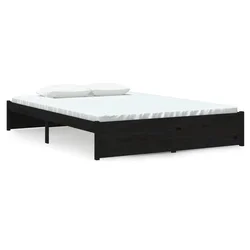 Vidaxl Posteljni okvir črn iz trdnega lesa 140x190 cm