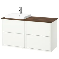 HAVBÄCK/ORRSJÖN Umival omarica/umivalnik/armatura, bela/rjava imitacija oreha, 122x49x71 cm