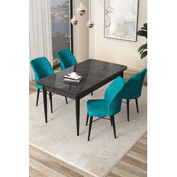 Hanah Home Set Trpezarijski sto i 4 stolice Arp, Tirkizno-crni