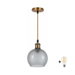 BRILAGI -LED Luster na sajli RETRO GLASS 1xE27/60W/230V prečnik 18 cm zlatna/dimno-siva