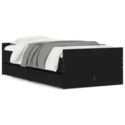 Vidaxl Posteljni okvir s predali črn 90x190 cm