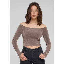 Womens Off Shoulder Glitter Long Sleeve Gold