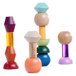 Drevené stohovateľné koráliky Montessori Staple Beads Eichhorn 16 farebných dielikov od 3 rokov EH6053