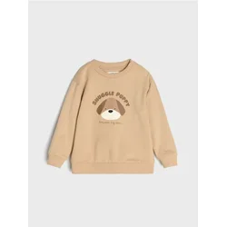 Sinsay - Pamučni crewneck duks sa printom psa - BEŽ