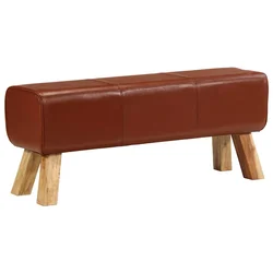 Vidaxl Telovadna klop 110 cm rjava pravo usnje in trden mangov les