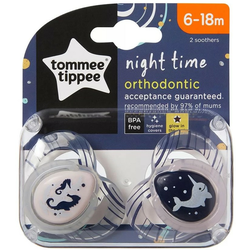 Ortodontske dude varalice Tommee Tippee - Night Time, 6-18 mjeseci, 2 kom, vretenca/kit