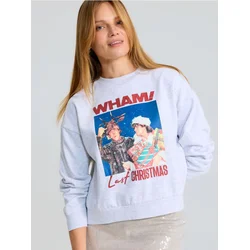 Sinsay - Božićna crewneck dukserica regular kroja sa printom WHAM Last Christmas - svetlo siva