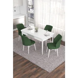 Hanah Home trpezarijski set Eva, sto na razvlačenje i 4 stolice, bela ploča, kaki zelena tkanina Babyface