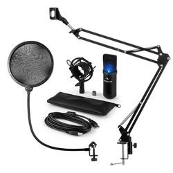 Auna MIC-900B-LED USB, mikrofon set V4, kondenzatorski mikrofon, pop filter, nosač za mikrofon, LED