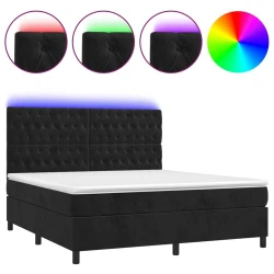 Krevet box spring s madracem LED crni 160x200 cm baršun