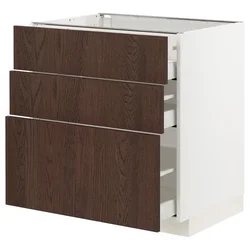 METOD / MAXIMERA Podni element s 3 fioke, bela/Sinarp smeđa, 80x60 cm