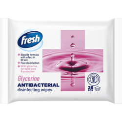 FRESH Vlažne maramice, Antibakterijske, Glicerin, 25 komada
