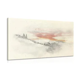 Slika sončni zahod nad zasneženimi gorami - 30x20