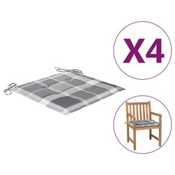 Jastuci za vrtne stolice 4 kom sivi karirani 50x50x4 cm tkanina
