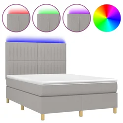Vidaxl Box spring postelja z vzmetnico LED sv. siva 140x200 cm blago