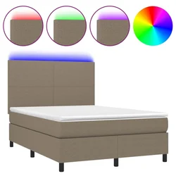 Vidaxl Box spring postelja z vzmetnico LED taupe 140x190 cm blago