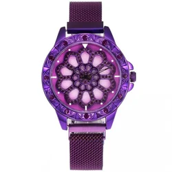 Magnetna ura Flowers - vijolična KP5074
