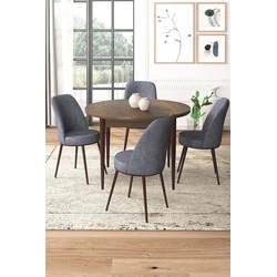 Hanah Home Set Trpezarijski sto i 4 stolice, Sivo-braon