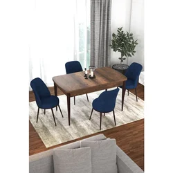 Hanah Home trpezarijski set Via, sto na razvlačenje i 4 stolice, ploča u dekoru drveta Baroque, teget tkanina Jerry
