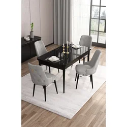 Hanah Home trpezarijski set Are, sto na razvlačenje i 4 stolice, ploča u dekoru crnog mermera, siva tkanina Babyface