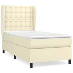 Vidaxl Box spring postelja z vzmetnico krem 90x200 cm umetno usnje