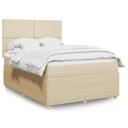 vidaXL Box spring postelja z vzmetnico krem 140x190 cm blago