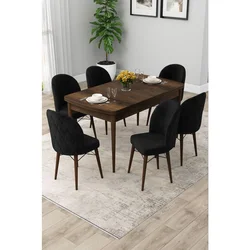 Hanah Home trpezarijski set Rut, sto na razvlačenje i 6 stolica, ploča u dekoru drveta Baroque, crna tkanina Babyface