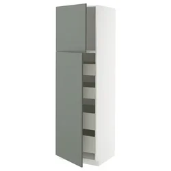 METOD / MAXIMERA Vis.el. s 2 vrata/4 fioke, bela/Nickebo mat sivozelena, 60x60x200 cm