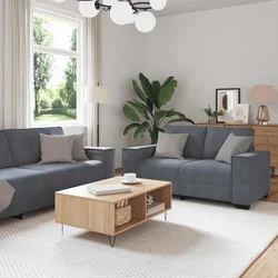 3-dijelni set sofa s jastucima, tamno sivi baršun
