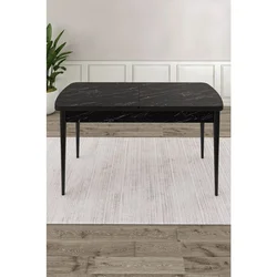 Hanah Home trpezarijski sto na razvlačenje Rax, 132 × 80 cm (razvučen 170 cm), ploča u dekoru crnog mermera, crne noge