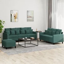 3-dijelni set sofa s jastucima tamnozeleni baršunasti