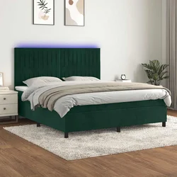 Box spring postelja z vzmetnico LED tem. zelena 160x200cm žamet