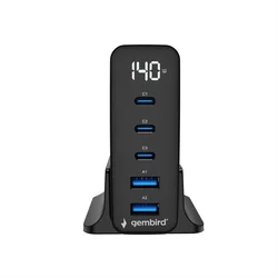 TA-UC-2A3C-PD140-01-BK Gembird 5-port 140 W GaN USB fast charger, black