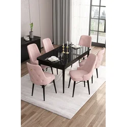 Hanah Home Set Trpezarijski sto i 6 stolica Are, Roze-crni