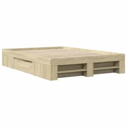 Vidaxl Posteljni okvir brez vzmetnice hrast 140x190 cm inženirski les