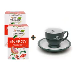 AHMAD TEA Zelena Šoljica sa tacnom, 190 ml + Čaj Energy, 20 kesica, 2 pakovanja